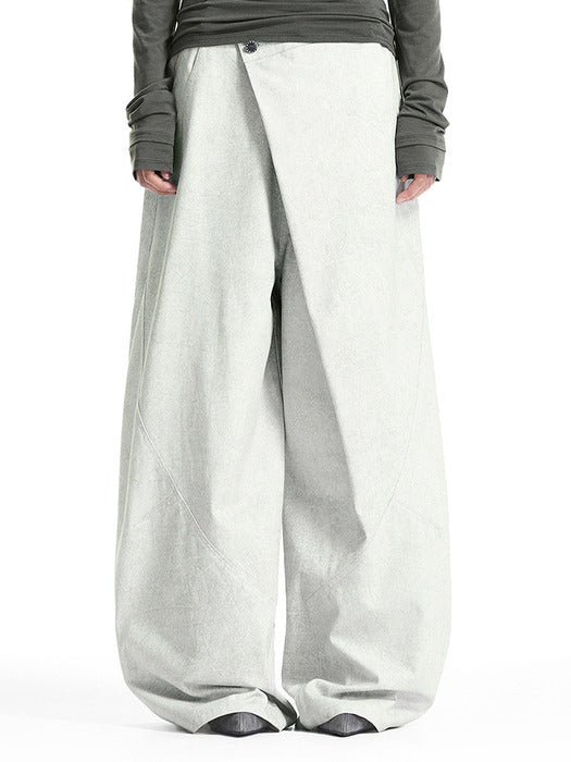 Treemingbird Overlap-Waist Curved Pants Ivory