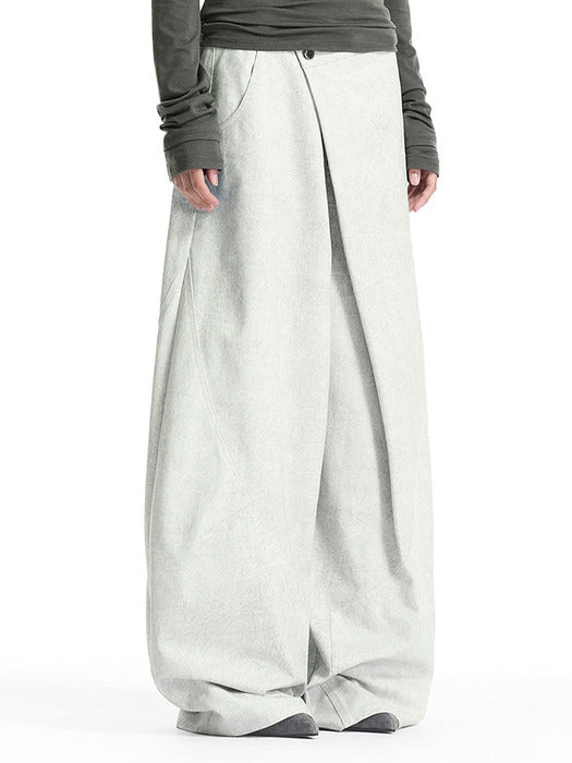 Treemingbird Overlap-Waist Curved Pants Ivory