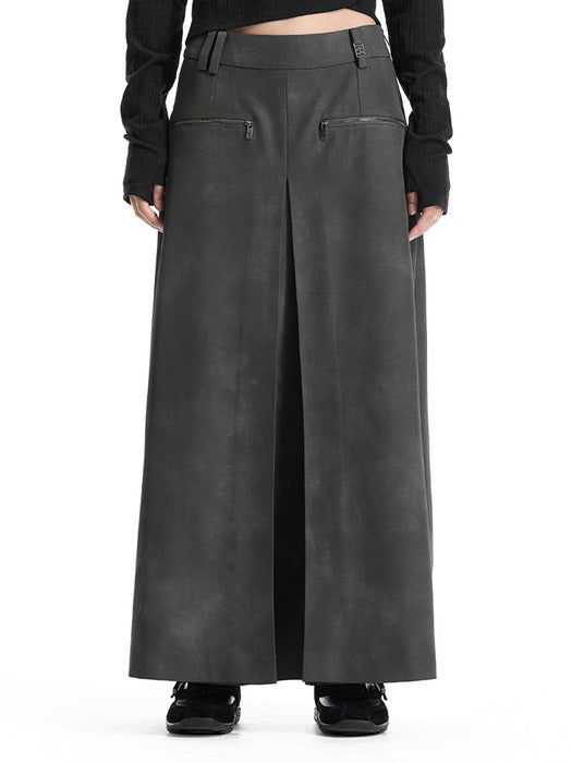 Wconcept_Treemingbird Zip Detail Wide Skirt Pants [ Khaki ]
