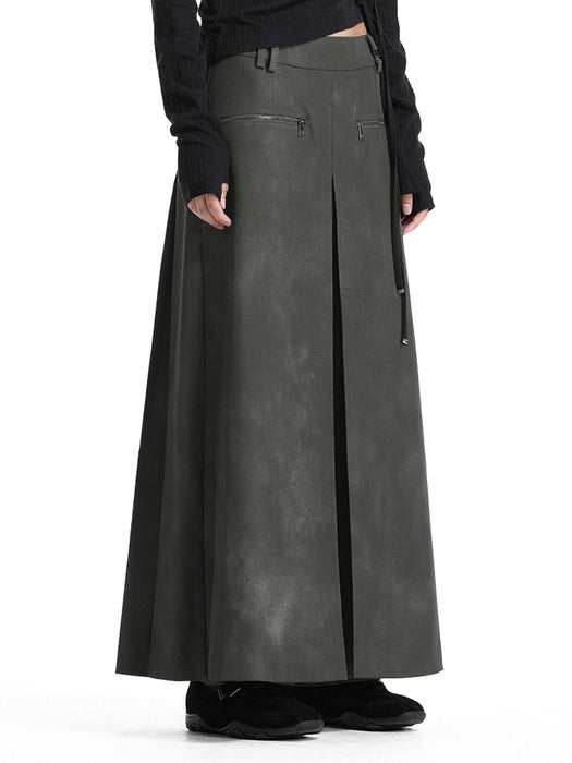 Wconcept_Treemingbird Zip Detail Wide Skirt Pants [ Khaki ]