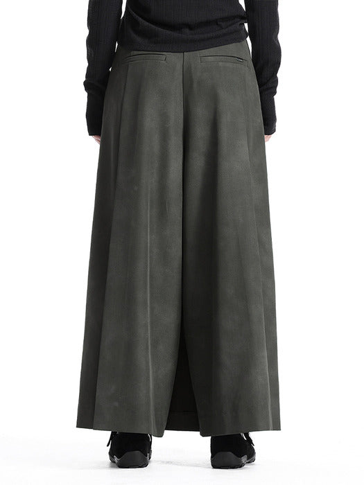 Wconcept_Treemingbird Zip Detail Wide Skirt Pants [ Khaki ]