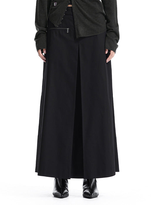 Wconcept_Treemingbird Zip Detail Wide Skirt Pants [ Black ]