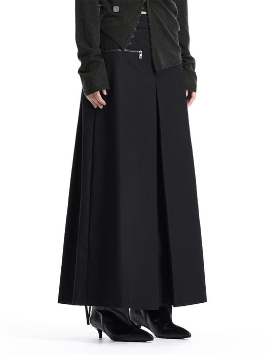 Wconcept_Treemingbird Zip Detail Wide Skirt Pants [ Black ]