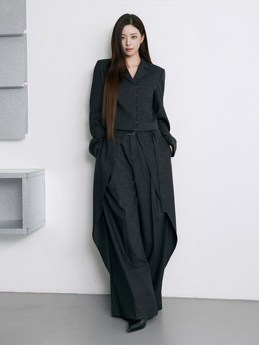 Wconcept_Treemingbird Buckle Layered Set-Up Wide Slacks [ Black ]