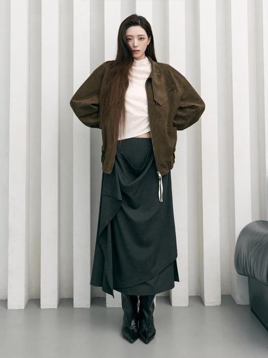 Wconcept_Treemingbird Layered Overlay Set-Up Skirt [ Charcoal ]