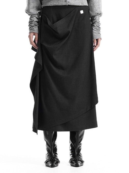 Wconcept_Treemingbird Layered Overlay Set-Up Skirt [ Charcoal ]