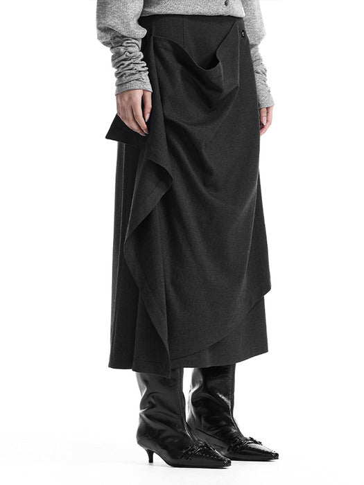 Wconcept_Treemingbird Layered Overlay Set-Up Skirt [ Charcoal ]