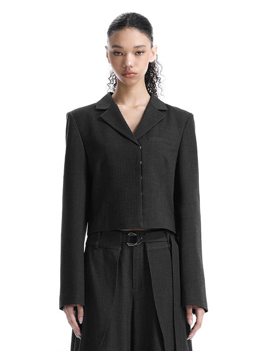 Wconcept_Treemingbird Hook-Front Cropped Set-Up Jacket [ Charcoal ]