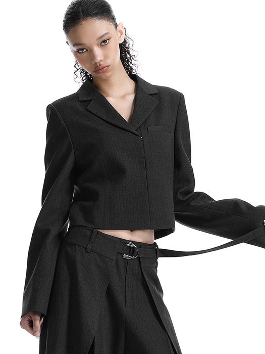 Wconcept_Treemingbird Hook-Front Cropped Set-Up Jacket [ Charcoal ]