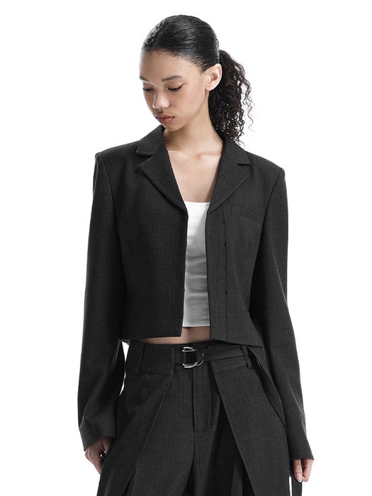 Wconcept_Treemingbird Hook-Front Cropped Set-Up Jacket [ Charcoal ]