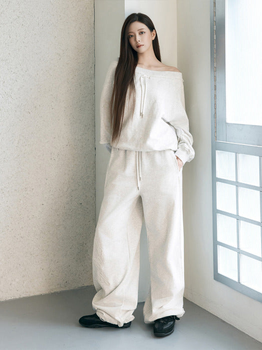 Wconcept_Treemingbird Lettering Raw-Cut Set-Up Sweat Pants [ Light Gray ]