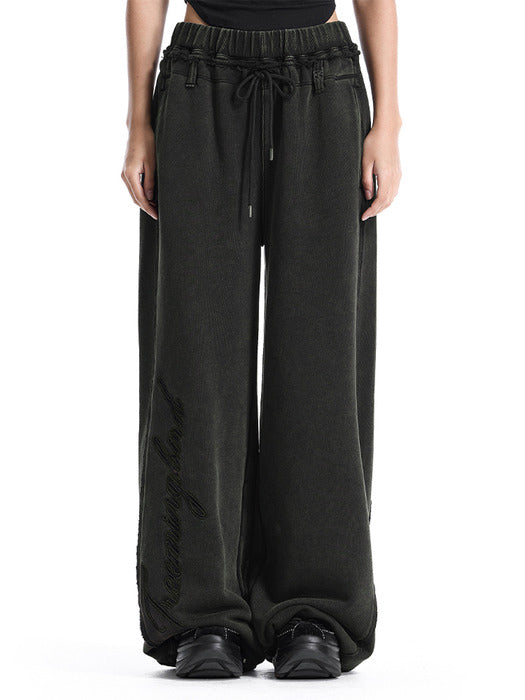 Wconcept_Treemingbird Lettering Raw-Cut Set-Up Sweat Pants [ Black ]