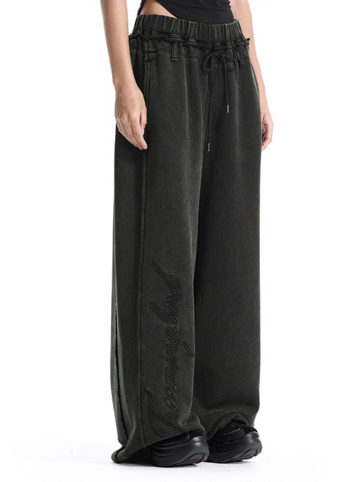 Wconcept_Treemingbird Lettering Raw-Cut Set-Up Sweat Pants [ Black ]