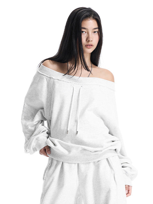 Wconcept_Treemingbird Lettering Off-Shoulder Set-Up Sweat Shirts [ Light Gray ]