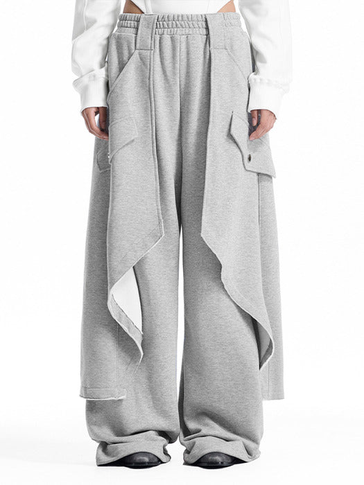 Wconcept_Treemingbird Raw-Edge Layered Sweat Pants [ Melange Gray ]