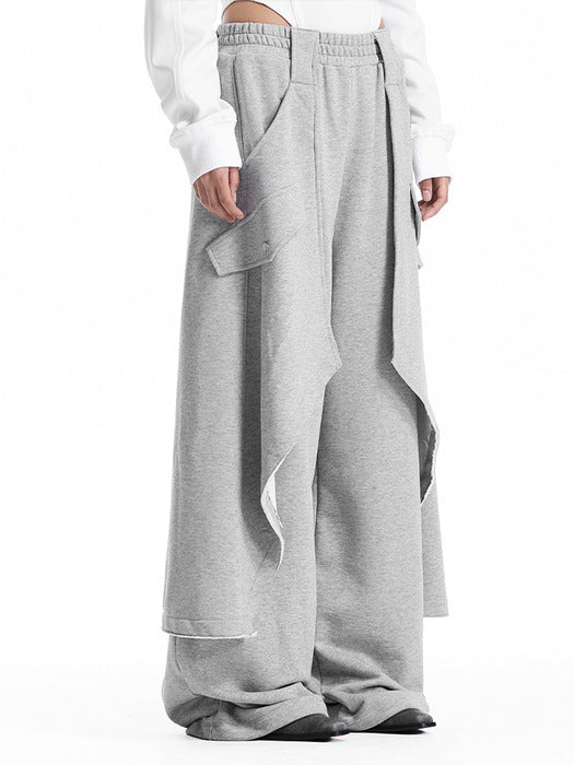 Wconcept_Treemingbird Raw-Edge Layered Sweat Pants [ Melange Gray ]