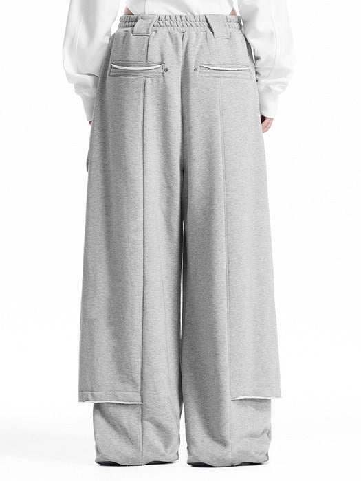 Wconcept_Treemingbird Raw-Edge Layered Sweat Pants [ Melange Gray ]