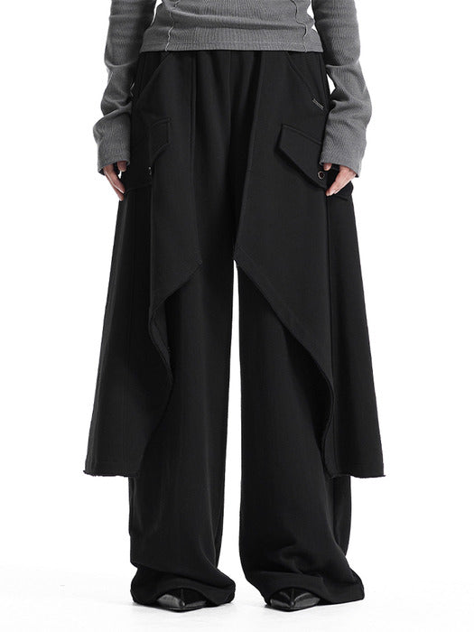 Wconcept_Treemingbird Raw-Edge Layered Sweat Pants [ Black ]