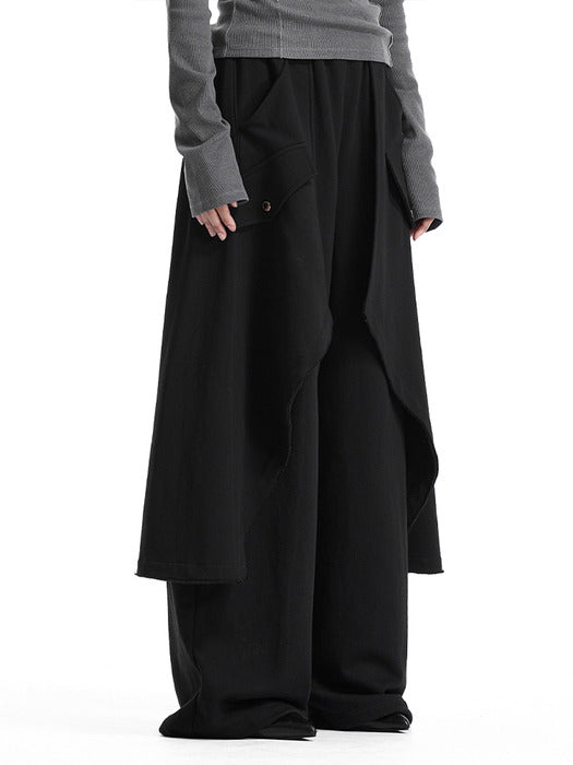 Wconcept_Treemingbird Raw-Edge Layered Sweat Pants [ Black ]
