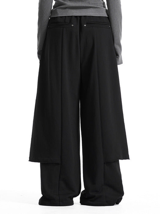 Wconcept_Treemingbird Raw-Edge Layered Sweat Pants [ Black ]