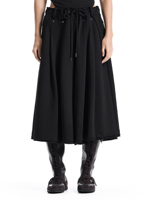 Wconcept_Treemingbird Raw-Edge Pleated Set-Up Bermuda Pants [ Black ]