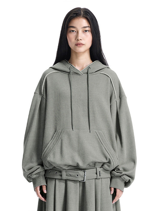 Wconcept_Treemingbird Raw-Edge Belted Set-Up Hoodie [ Light Gray ]