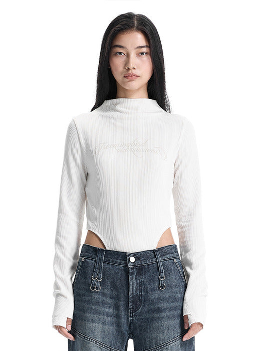 Wconcept_Treemingbird Script Logo Mock Neck Bodysuit [ Ivory ]