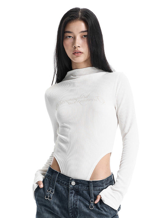 Wconcept_Treemingbird Script Logo Mock Neck Bodysuit [ Ivory ]