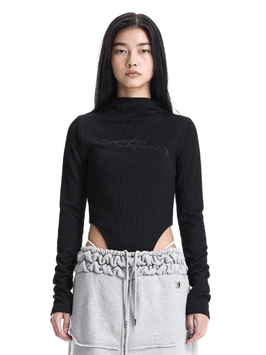 Wconcept_Treemingbird Script Logo Mock Neck Bodysuit [ Black ]