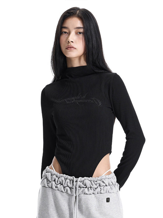 Wconcept_Treemingbird Script Logo Mock Neck Bodysuit [ Black ]