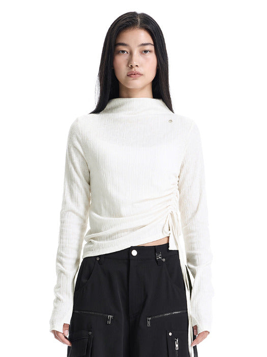 Wconcept_Treemingbird String Ribbed Mock Neck Long Sleeve T-Shirt [ Ivory ]