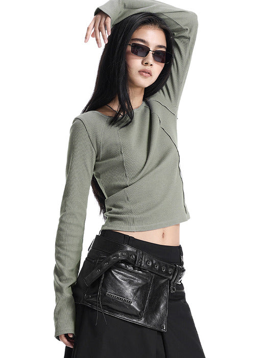 Wconcept_Treemingbird Pigment-Washed Raw Edge Boat Neck T-Shirt [ Khaki ]