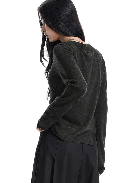 Wconcept_Treemingbird Hook-Detail Shirred Cardigan [ Khaki ]
