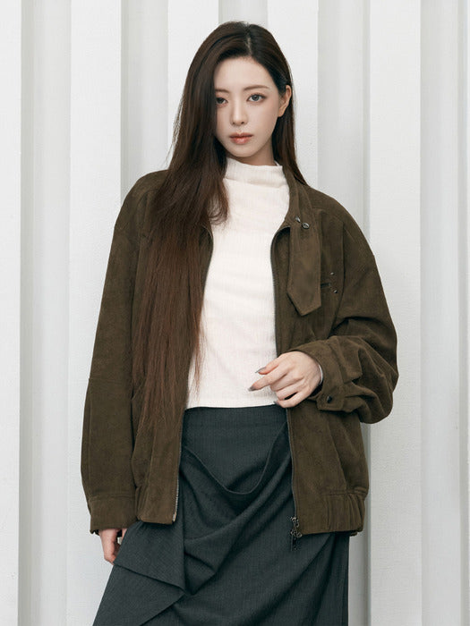 Wconcept_Treemingbird Tie-Detail Suede Jumper [ Brown ]