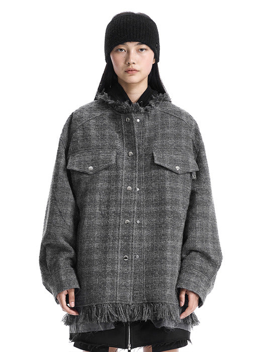 Wconcept_Treemingbird Frayed-Hem Tweed Jacket [ Gray ]