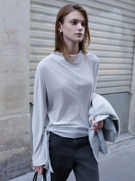 Loeuvre Mock-Neck Tied Velvet Jersey Blouse