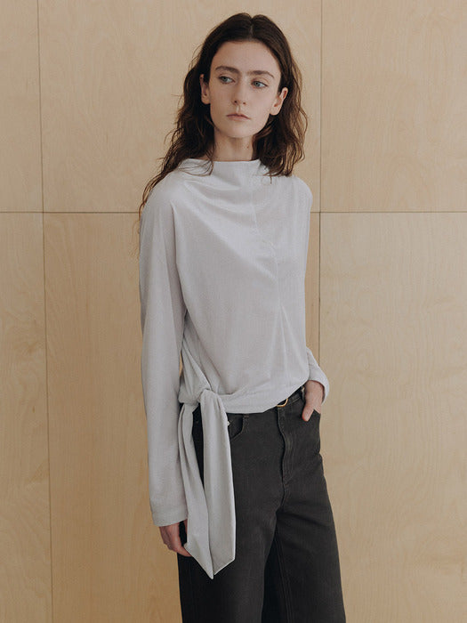 Loeuvre Mock-Neck Tied Velvet Jersey Blouse