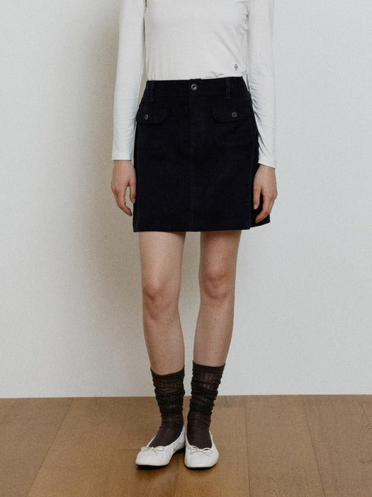 Wconcept_Depound corduroy back banding skirt - dark navy