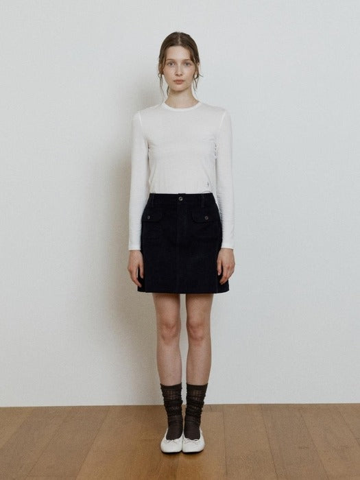 Wconcept_Depound corduroy back banding skirt - dark navy