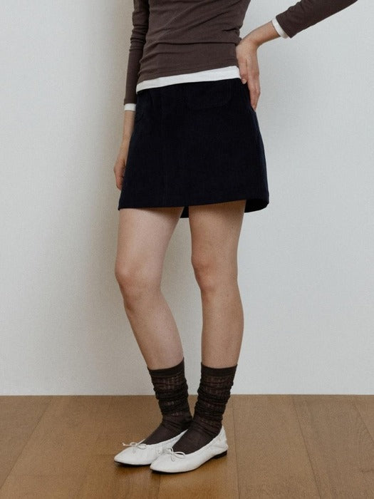 Wconcept_Depound corduroy back banding skirt - dark navy