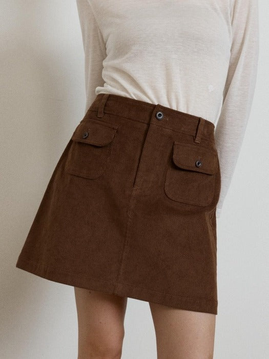 Wconcept_Depound corduroy back banding skirt - brown