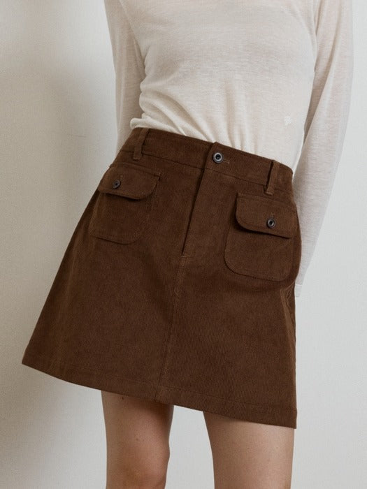 Wconcept_Depound corduroy back banding skirt - brown