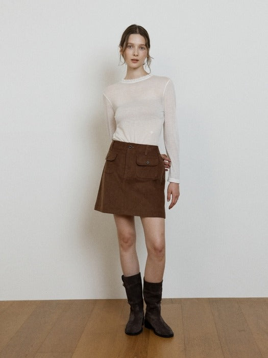 Wconcept_Depound corduroy back banding skirt - brown