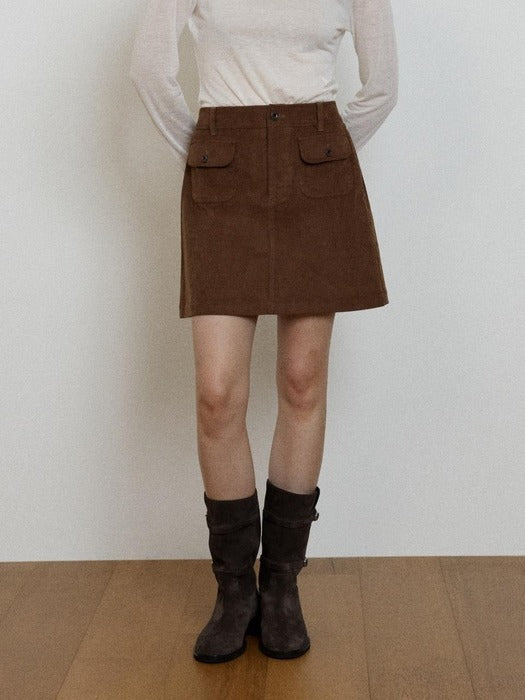 Wconcept_Depound corduroy back banding skirt - brown