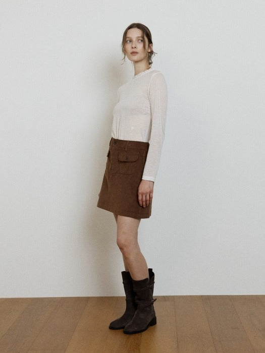 Wconcept_Depound corduroy back banding skirt - brown