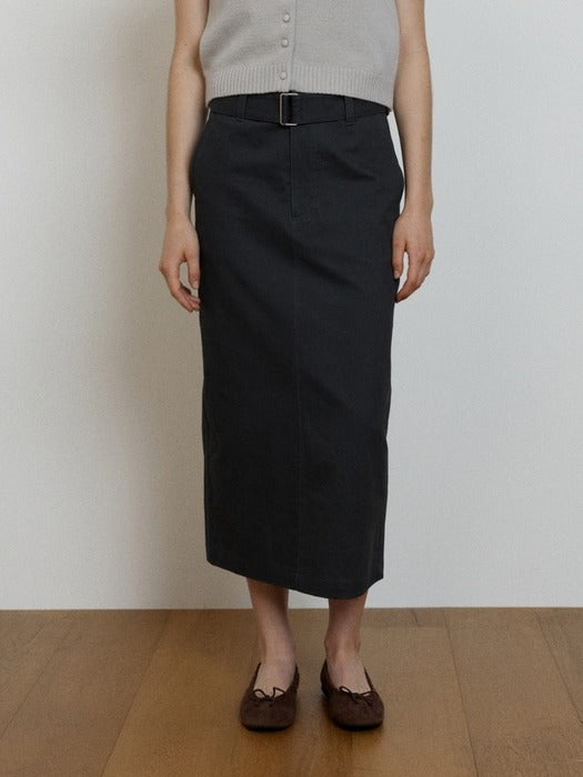 Wconcept_Depound belted H-line skirt - charcoal