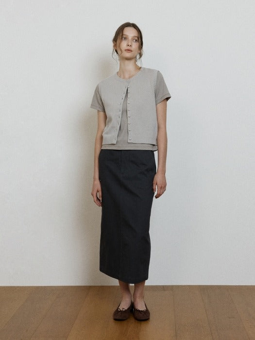 Wconcept_Depound belted H-line skirt - charcoal
