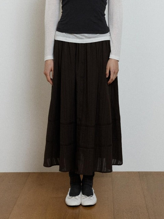 Wconcept_Depound eyelet button layered skirt - brown