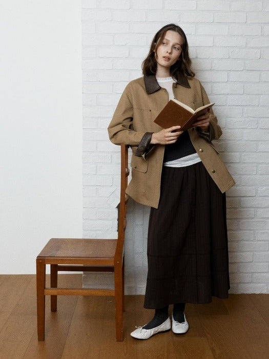 Wconcept_Depound eyelet button layered skirt - brown