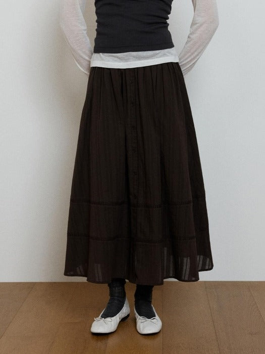 Wconcept_Depound eyelet button layered skirt - brown